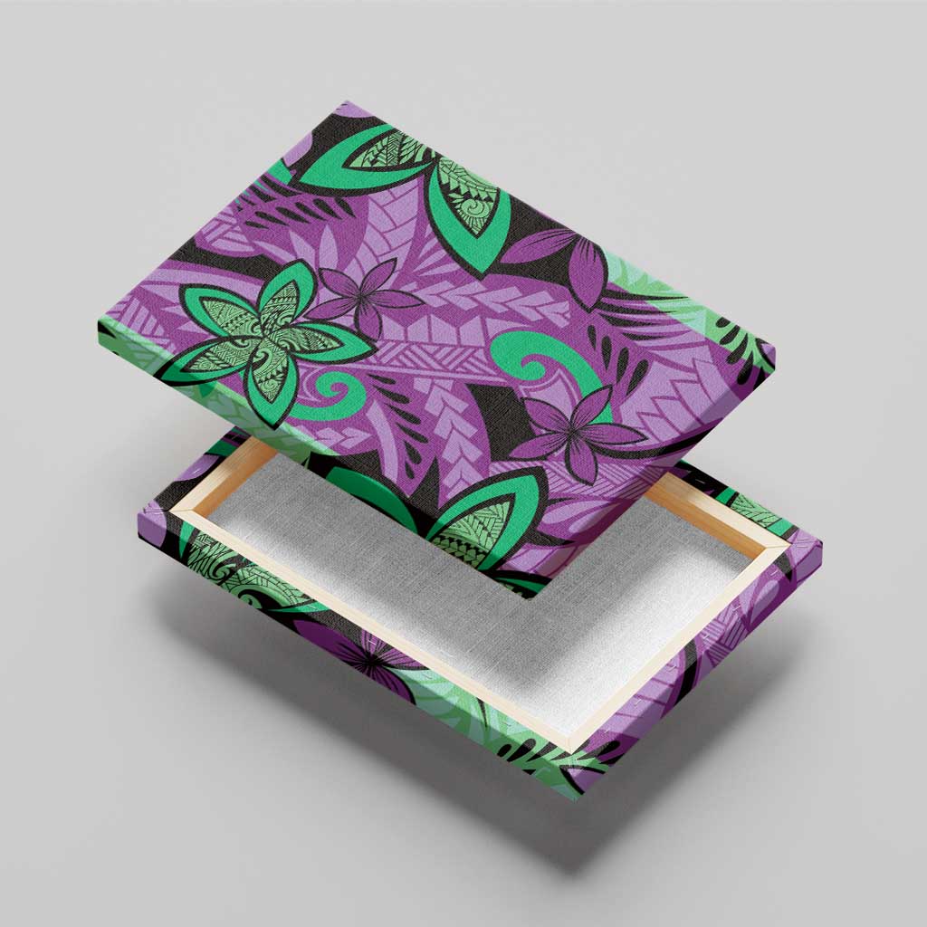 Plumeria Polynesian Pattern Canvas Wall Art Unique Fantasy Purple Green