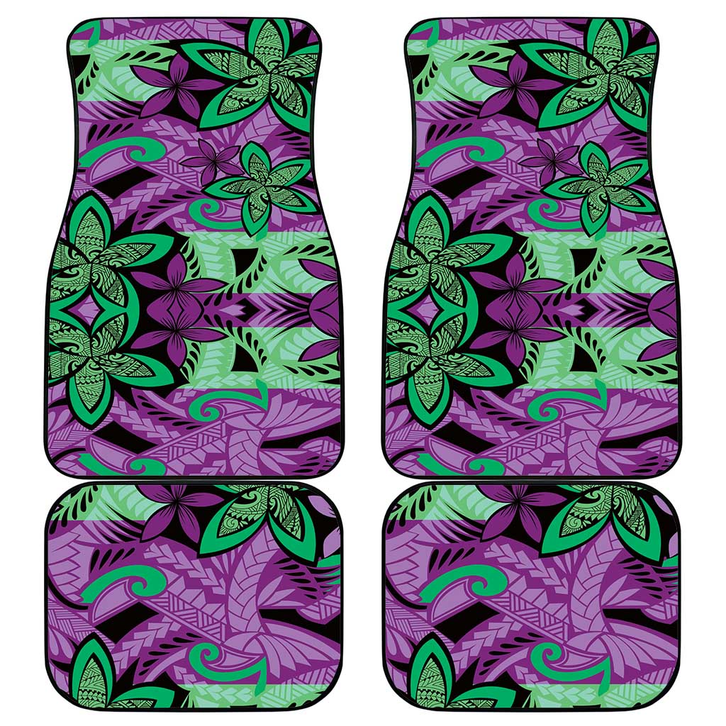 Plumeria Polynesian Pattern Car Mats Unique Fantasy Purple Green