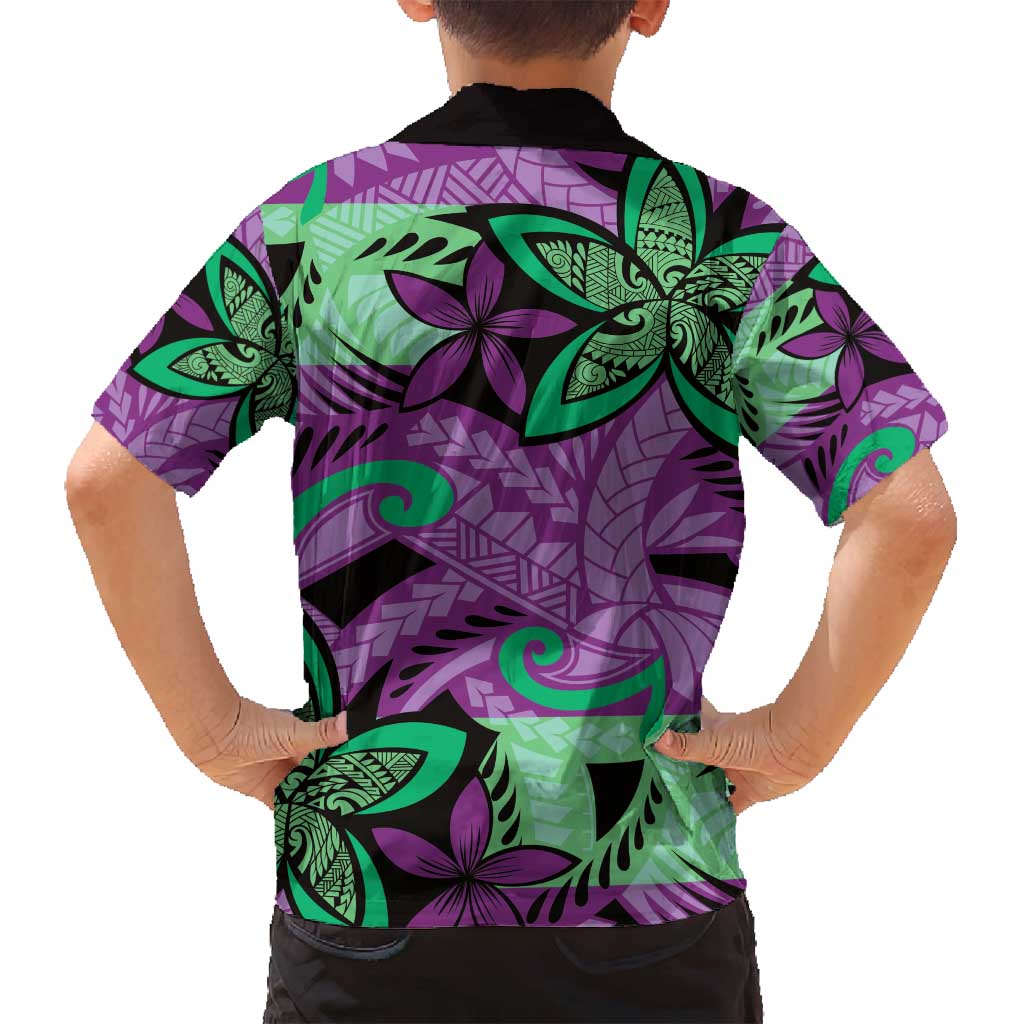 Plumeria Polynesian Pattern Family Matching Long Sleeve Bodycon Dress and Hawaiian Shirt Unique Fantasy Purple Green