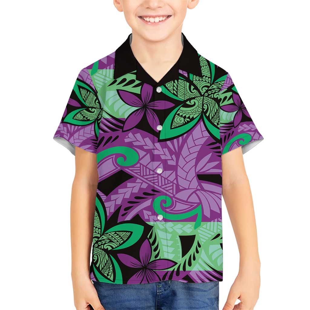 Plumeria Polynesian Pattern Family Matching Long Sleeve Bodycon Dress and Hawaiian Shirt Unique Fantasy Purple Green