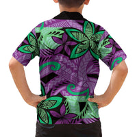 Plumeria Polynesian Pattern Family Matching Off The Shoulder Long Sleeve Dress and Hawaiian Shirt Unique Fantasy Purple Green