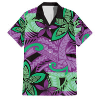 Plumeria Polynesian Pattern Family Matching Tank Maxi Dress and Hawaiian Shirt Unique Fantasy Purple Green