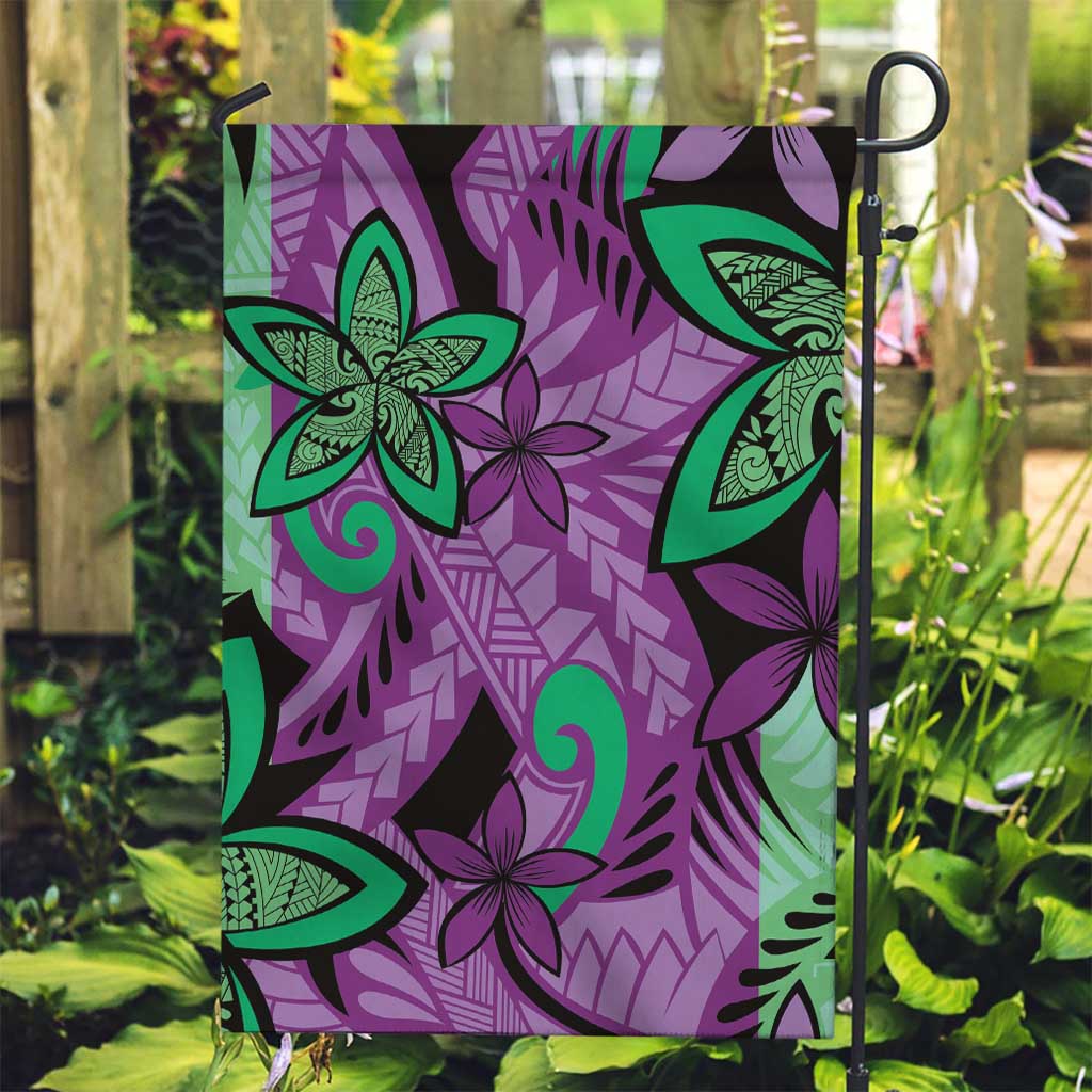 Plumeria Polynesian Pattern Garden Flag Unique Fantasy Purple Green