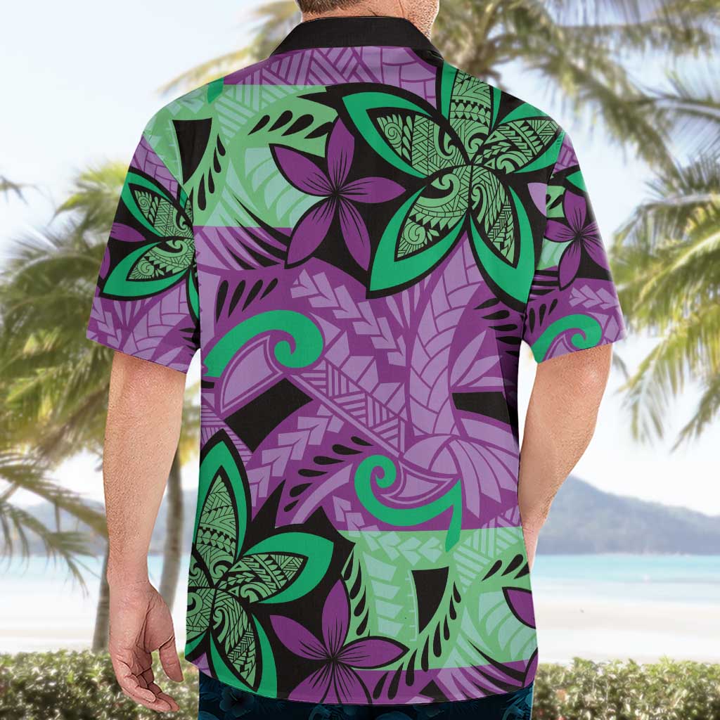 Plumeria Polynesian Pattern Hawaiian Shirt Unique Fantasy Purple Green