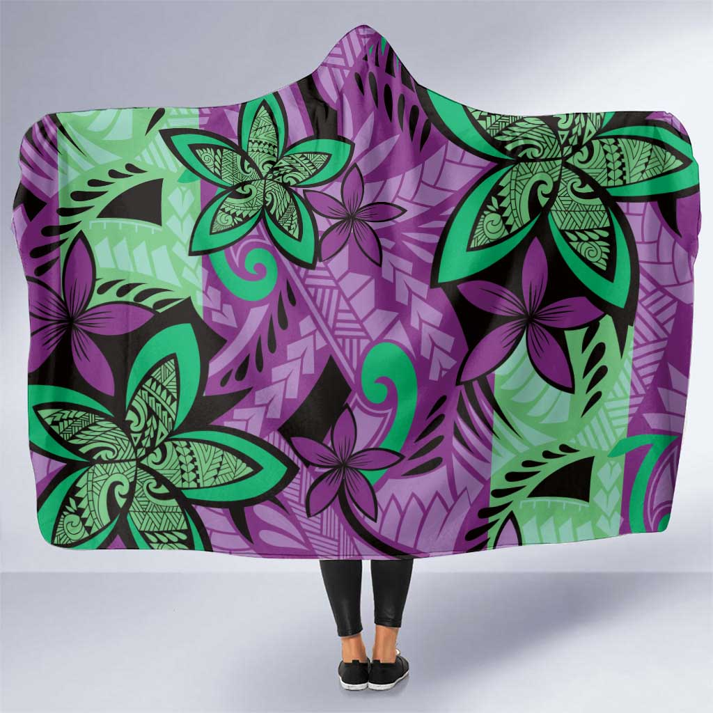 Plumeria Polynesian Pattern Hooded Blanket Unique Fantasy Purple Green LT01 One Size Purple - Polynesian Pride