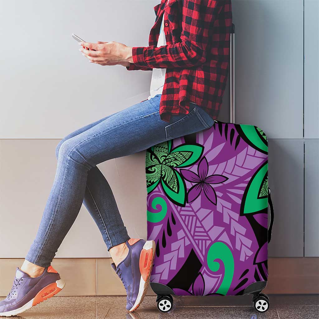 Plumeria Polynesian Pattern Luggage Cover Unique Fantasy Purple Green