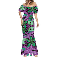 Plumeria Polynesian Pattern Mermaid Dress Unique Fantasy Purple Green