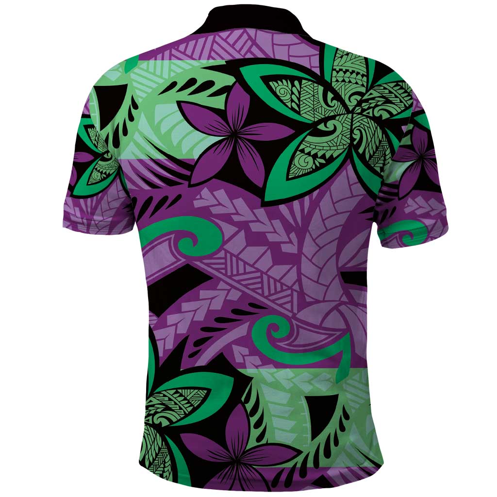 Plumeria Polynesian Pattern Polo Shirt Unique Fantasy Purple Green LT01 - Polynesian Pride