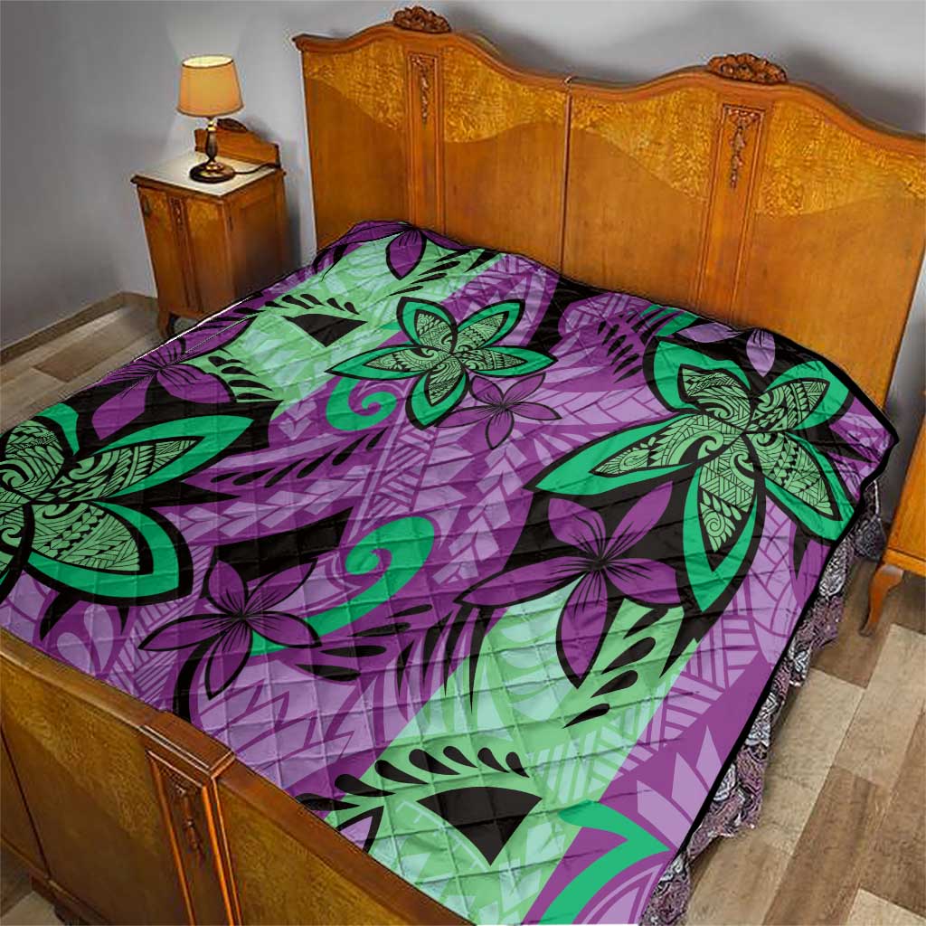 Plumeria Polynesian Pattern Quilt Unique Fantasy Purple Green