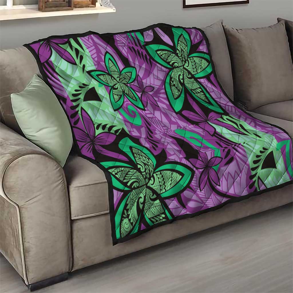 Plumeria Polynesian Pattern Quilt Unique Fantasy Purple Green