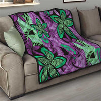 Plumeria Polynesian Pattern Quilt Unique Fantasy Purple Green