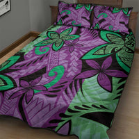Plumeria Polynesian Pattern Quilt Bed Set Unique Fantasy Purple Green