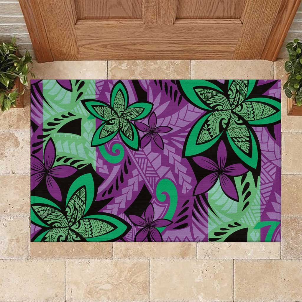 Plumeria Polynesian Pattern Rubber Doormat Unique Fantasy Purple Green LT01 Purple - Polynesian Pride