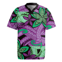 Plumeria Polynesian Pattern Rugby Jersey Unique Fantasy Purple Green