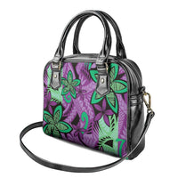 Plumeria Polynesian Pattern Shoulder Handbag Unique Fantasy Purple Green