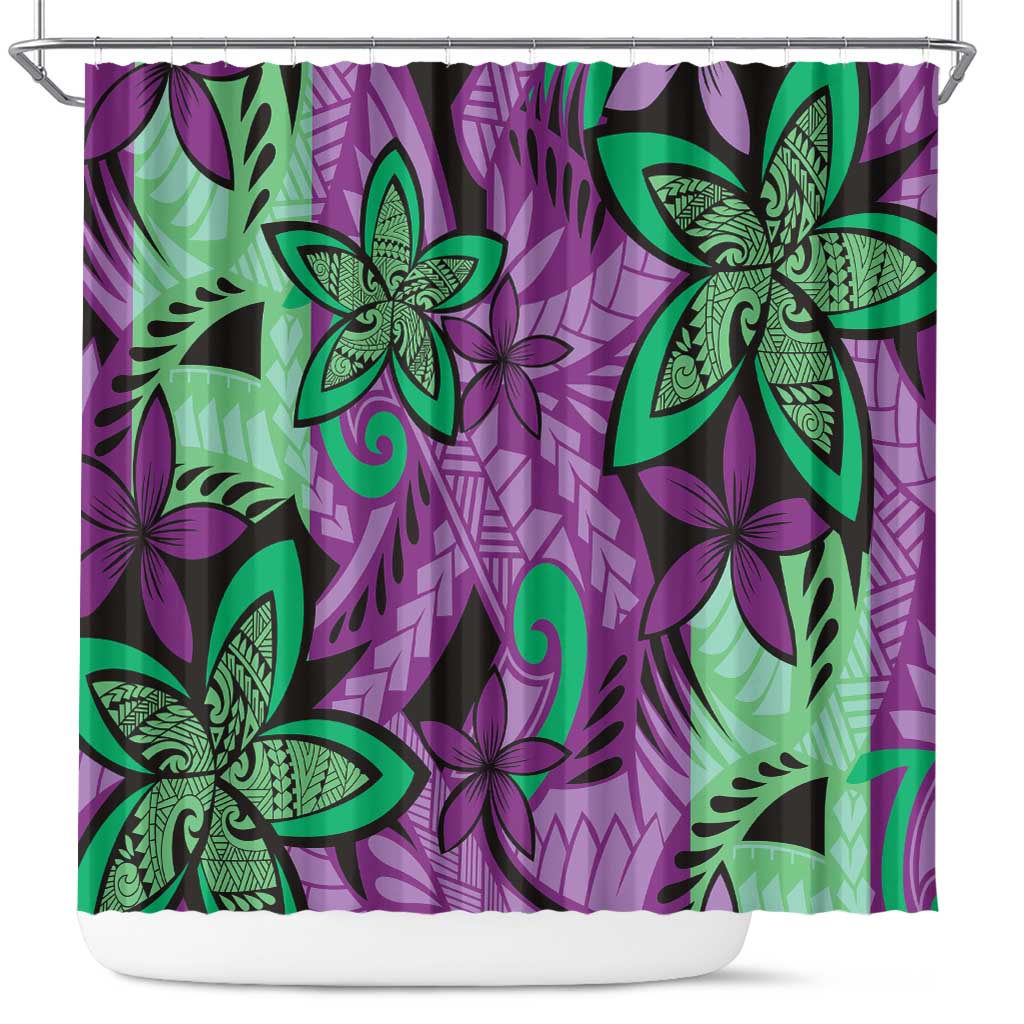 Plumeria Polynesian Pattern Shower Curtain Unique Fantasy Purple Green
