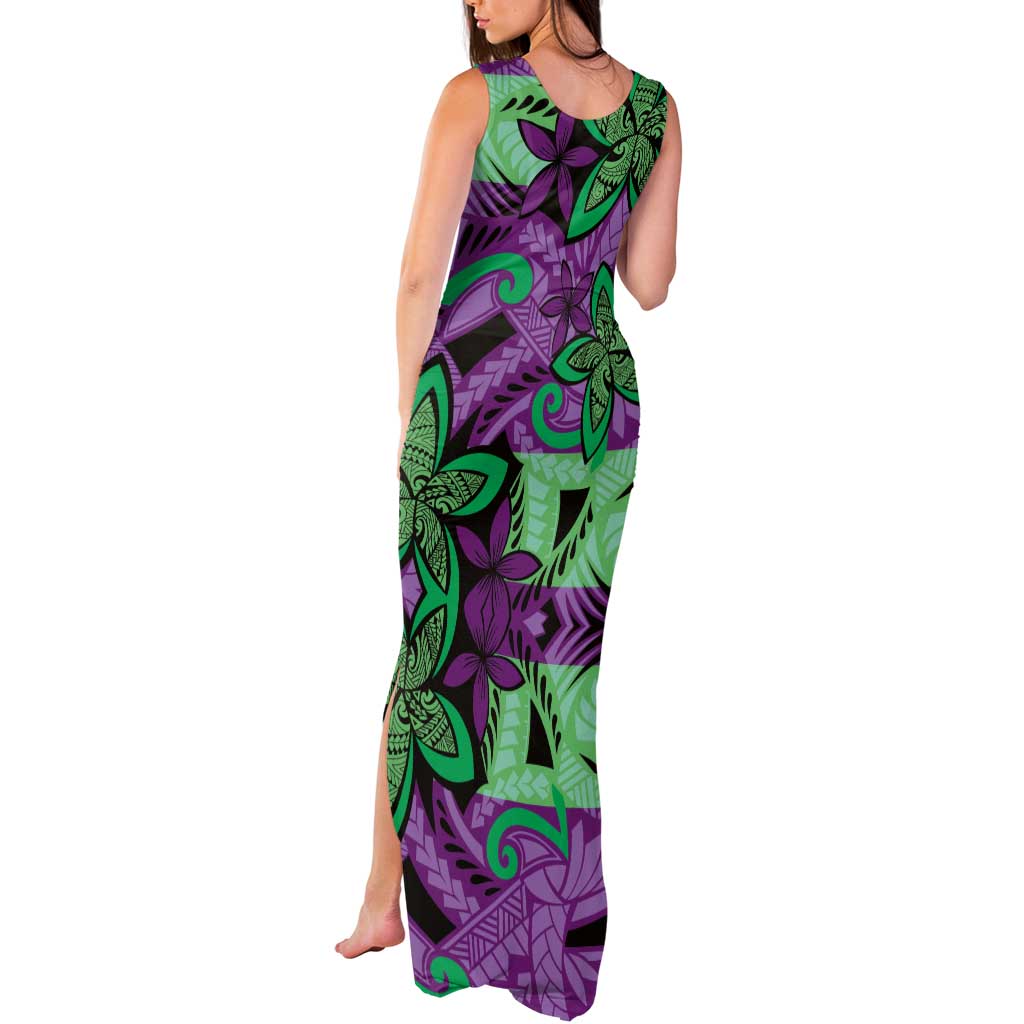Plumeria Polynesian Pattern Tank Maxi Dress Unique Fantasy Purple Green