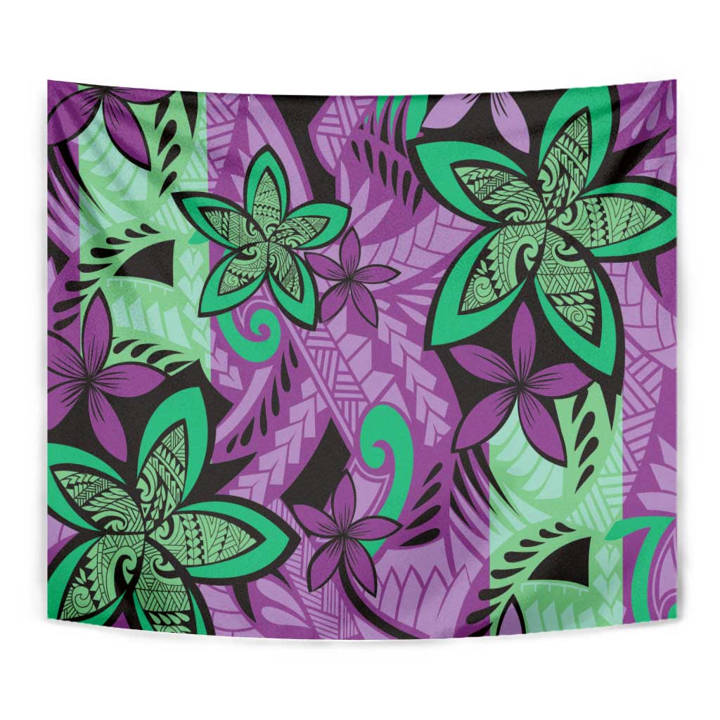 Plumeria Polynesian Pattern Tapestry Unique Fantasy Purple Green