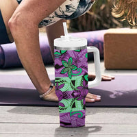 Plumeria Polynesian Pattern Tumbler With Handle Unique Fantasy Purple Green