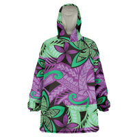 Plumeria Polynesian Pattern Wearable Blanket Hoodie Unique Fantasy Purple Green