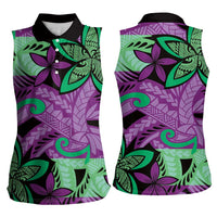 Plumeria Polynesian Pattern Women Sleeveless Polo Shirt Unique Fantasy Purple Green LT01 - Polynesian Pride