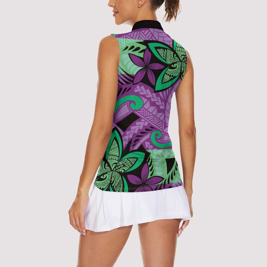 Plumeria Polynesian Pattern Women Sleeveless Polo Shirt Unique Fantasy Purple Green LT01 - Polynesian Pride
