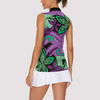 Plumeria Polynesian Pattern Women Sleeveless Polo Shirt Unique Fantasy Purple Green LT01 - Polynesian Pride