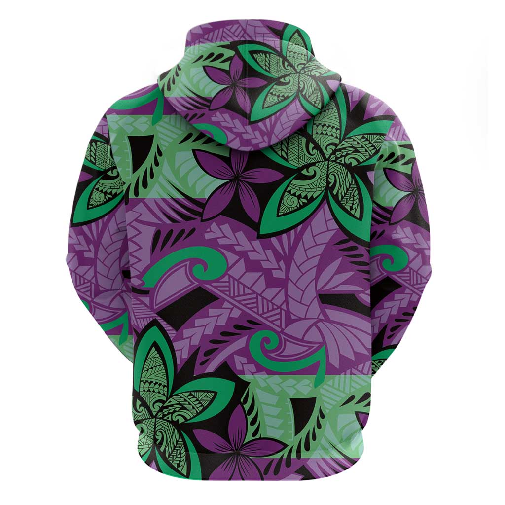 Plumeria Polynesian Pattern Zip Hoodie Unique Fantasy Purple Green