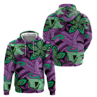 Plumeria Polynesian Pattern Zip Hoodie Unique Fantasy Purple Green