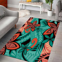 Plumeria Polynesian Pattern Area Rug Unique Fantasy Teal Orange