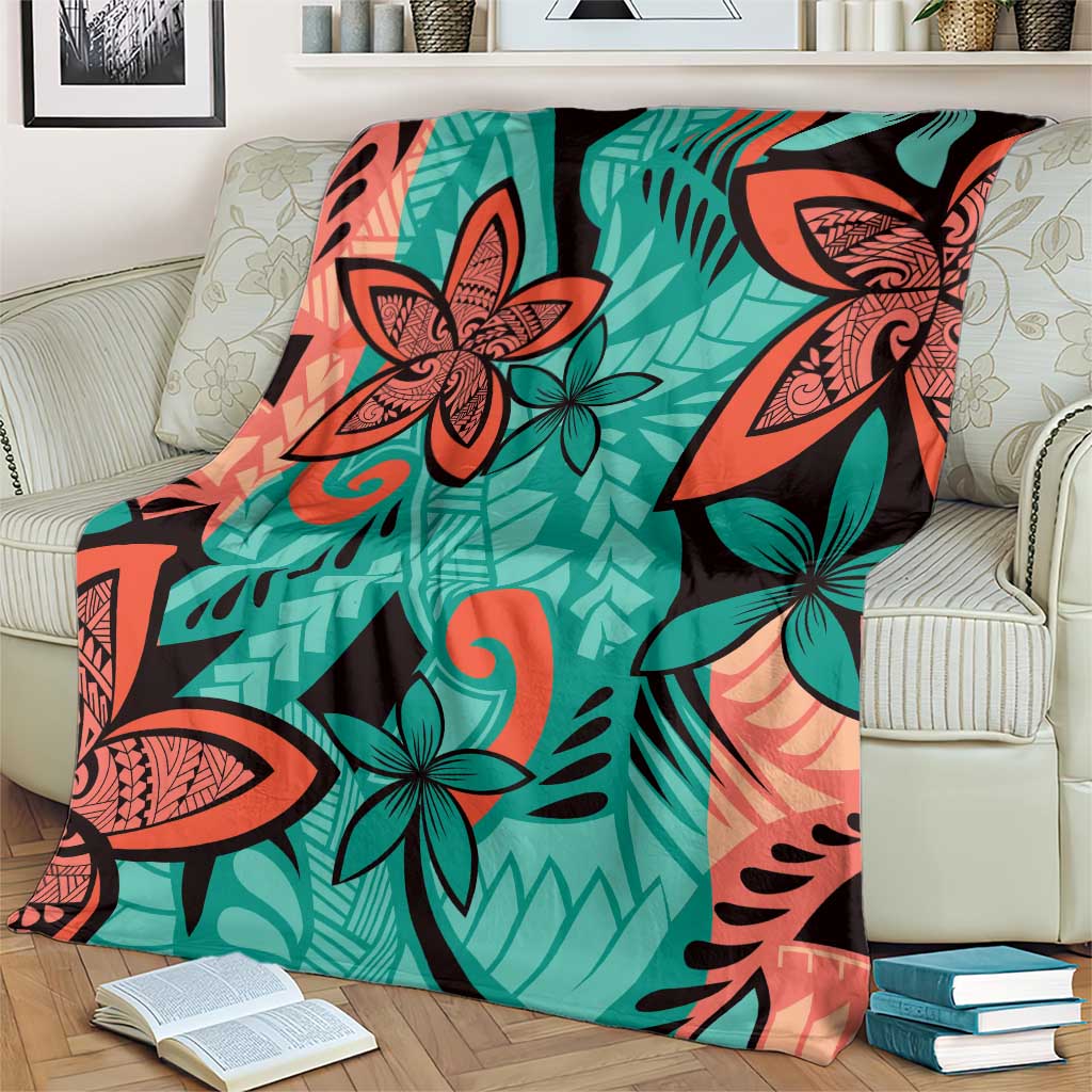 Plumeria Polynesian Pattern Blanket Unique Fantasy Teal Orange
