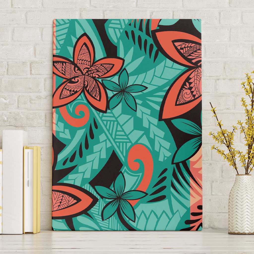 Plumeria Polynesian Pattern Canvas Wall Art Unique Fantasy Teal Orange
