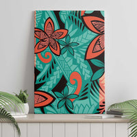 Plumeria Polynesian Pattern Canvas Wall Art Unique Fantasy Teal Orange