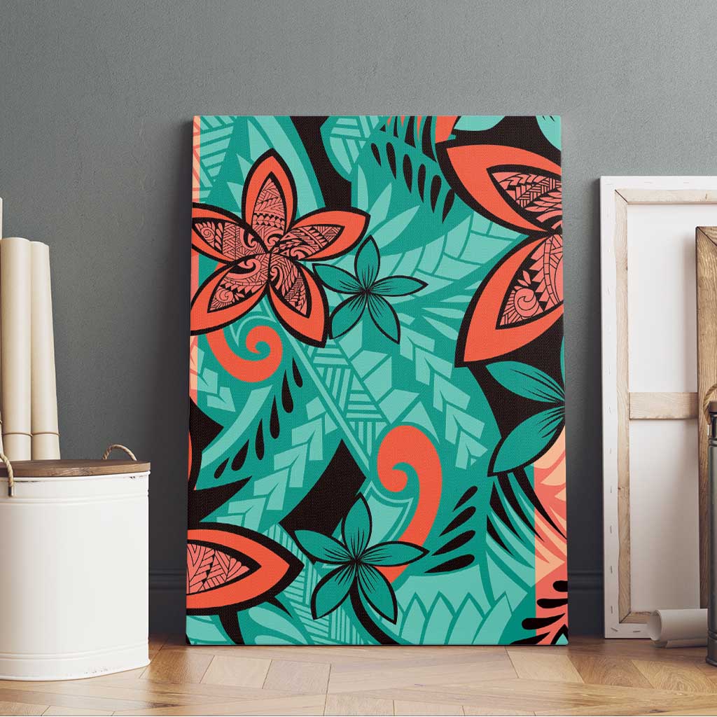 Plumeria Polynesian Pattern Canvas Wall Art Unique Fantasy Teal Orange