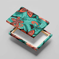 Plumeria Polynesian Pattern Canvas Wall Art Unique Fantasy Teal Orange