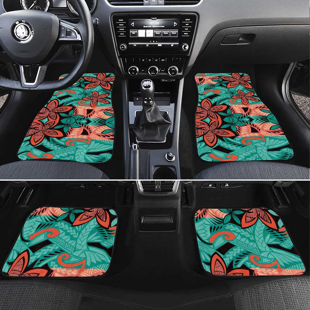 Plumeria Polynesian Pattern Car Mats Unique Fantasy Teal Orange