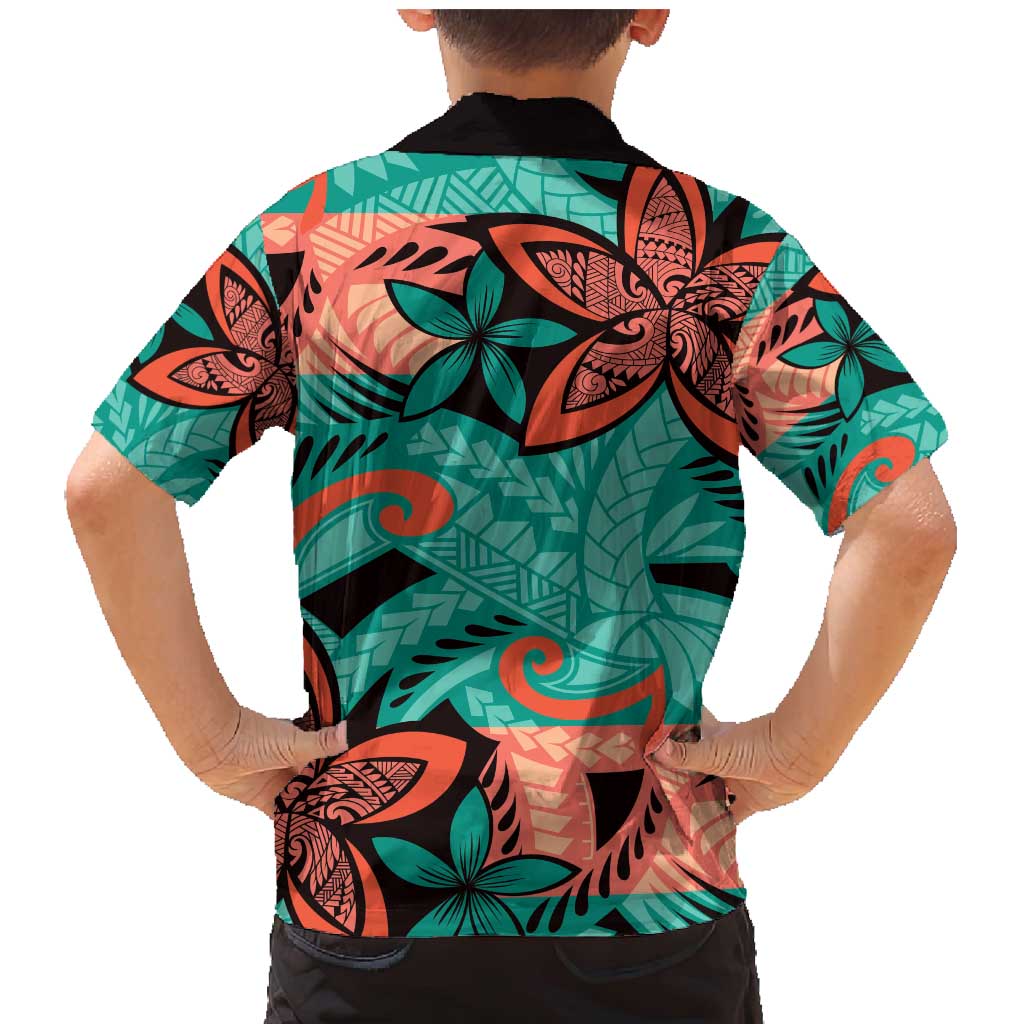 Plumeria Polynesian Pattern Family Matching Mermaid Dress and Hawaiian Shirt Unique Fantasy Teal Orange