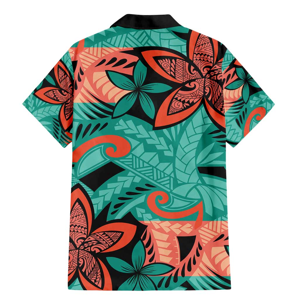 Plumeria Polynesian Pattern Family Matching Mermaid Dress and Hawaiian Shirt Unique Fantasy Teal Orange