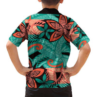 Plumeria Polynesian Pattern Family Matching Off Shoulder Maxi Dress and Hawaiian Shirt Unique Fantasy Teal Orange