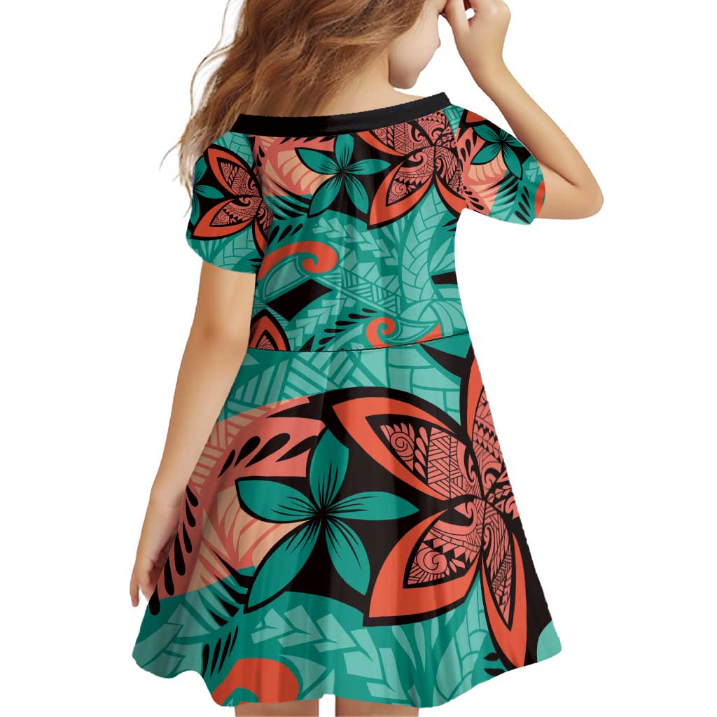 Plumeria Polynesian Pattern Family Matching Off Shoulder Short Dress and Hawaiian Shirt Unique Fantasy Teal Orange