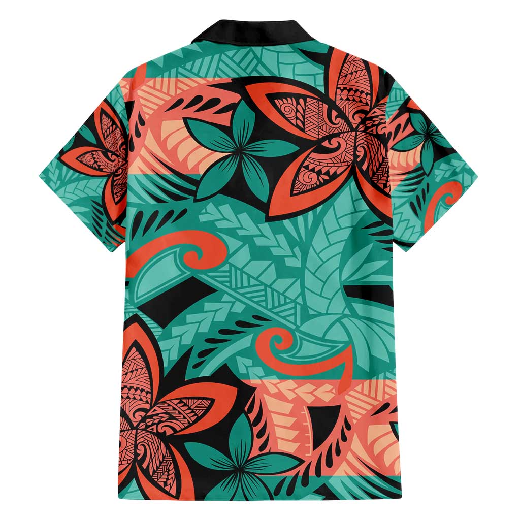 Plumeria Polynesian Pattern Family Matching Short Sleeve Bodycon Dress and Hawaiian Shirt Unique Fantasy Teal Orange