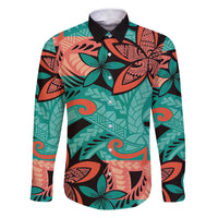 Plumeria Polynesian Pattern Family Matching Short Sleeve Bodycon Dress and Hawaiian Shirt Unique Fantasy Teal Orange