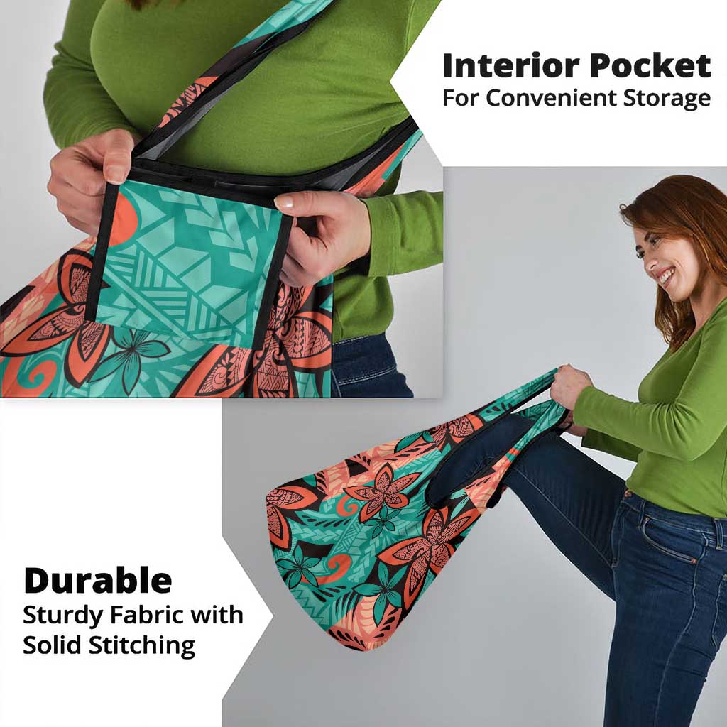 Plumeria Polynesian Pattern Grocery Bag Unique Fantasy Teal Orange LT01 - Polynesian Pride