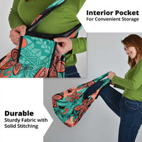 Plumeria Polynesian Pattern Grocery Bag Unique Fantasy Teal Orange LT01 - Polynesian Pride