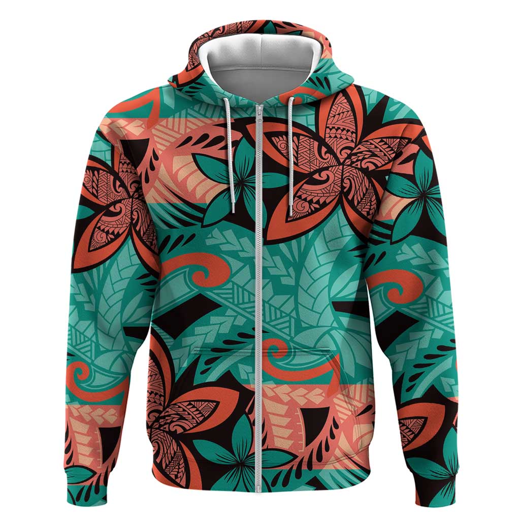 Plumeria Polynesian Pattern Hoodie Unique Fantasy Teal Orange