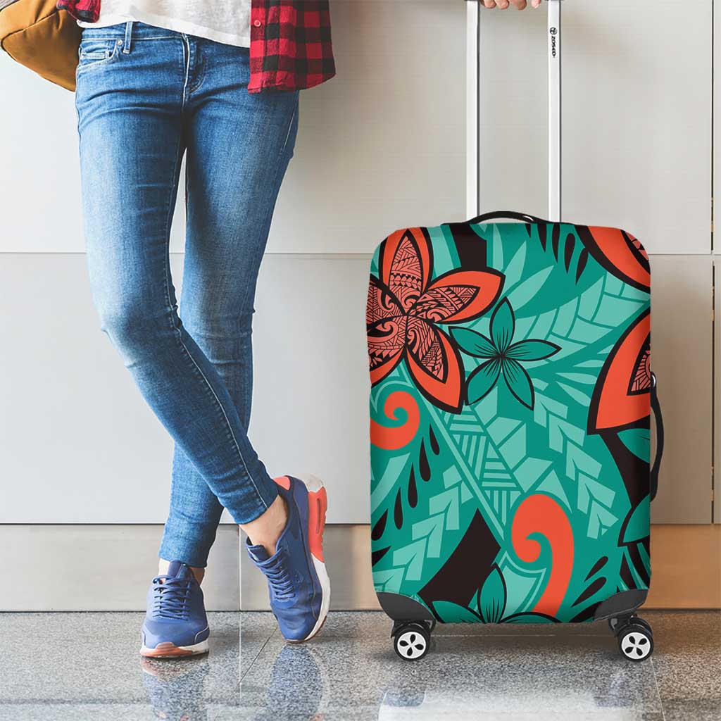 Plumeria Polynesian Pattern Luggage Cover Unique Fantasy Teal Orange