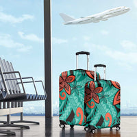 Plumeria Polynesian Pattern Luggage Cover Unique Fantasy Teal Orange