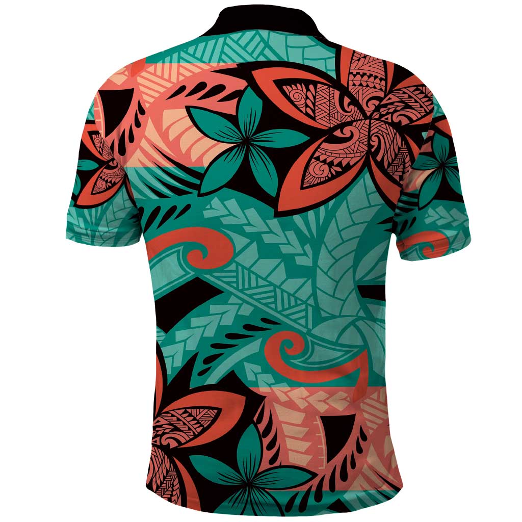 Plumeria Polynesian Pattern Polo Shirt Unique Fantasy Teal Orange LT01 - Polynesian Pride