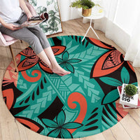 Plumeria Polynesian Pattern Round Carpet Unique Fantasy Teal Orange