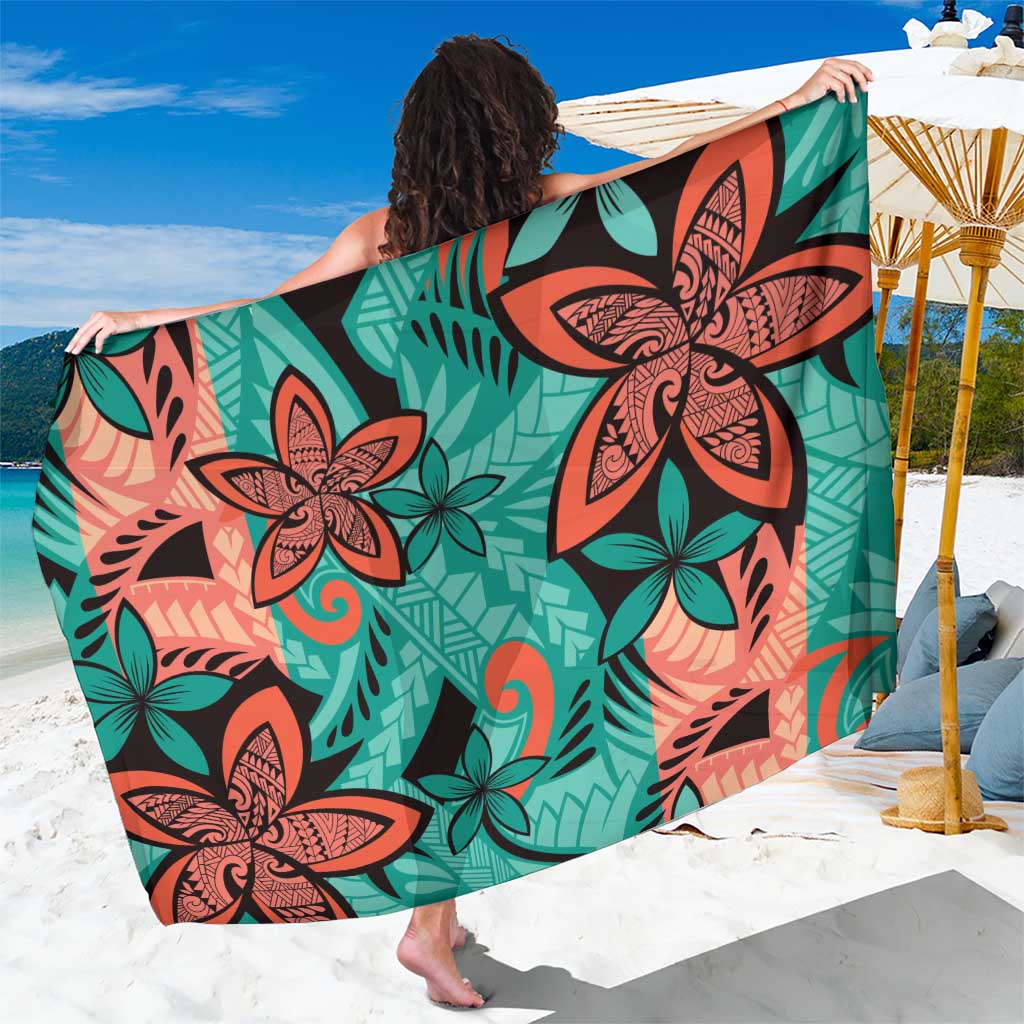Plumeria Polynesian Pattern Sarong Unique Fantasy Teal Orange